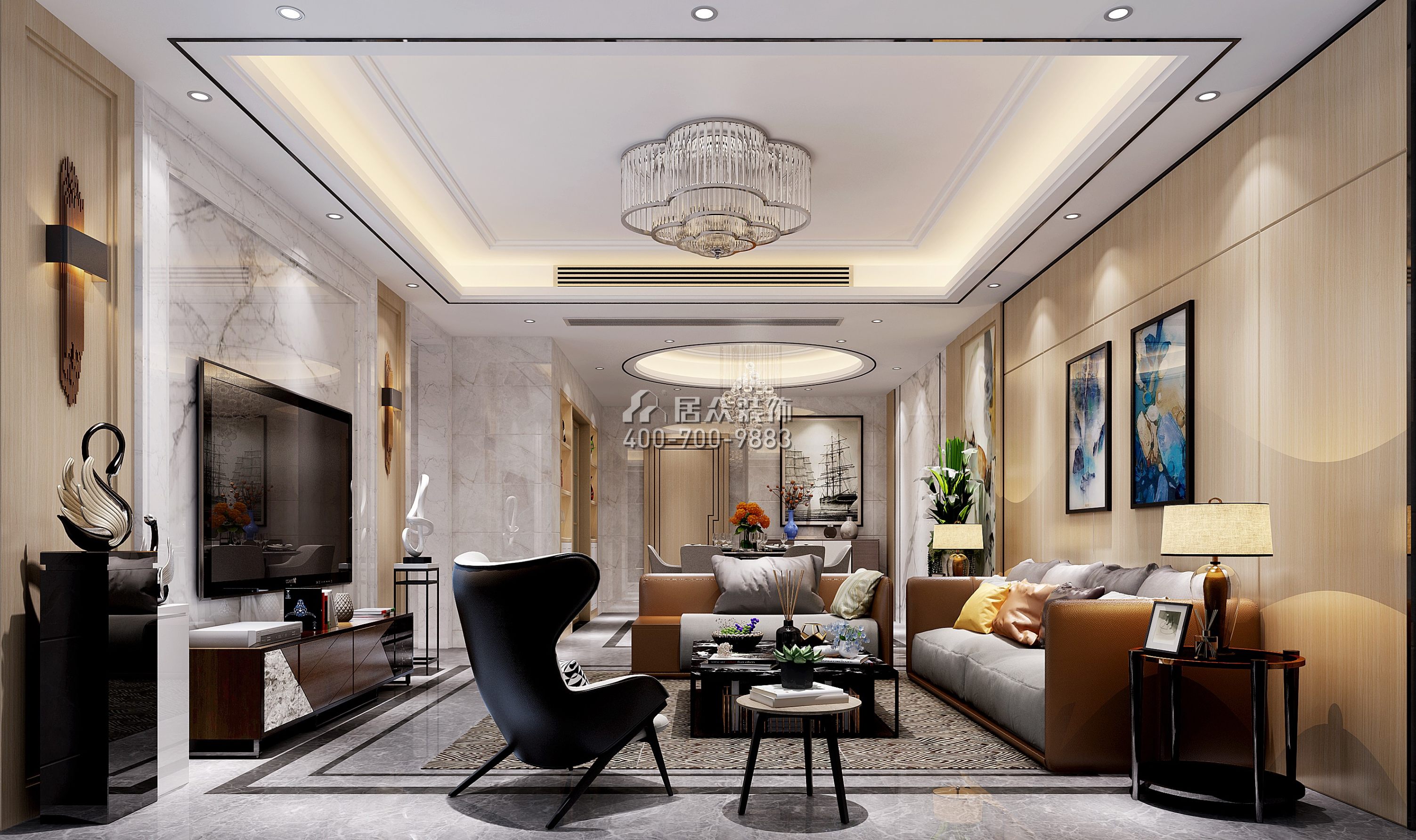 寶生midtown 160平方米現代簡約風格平層戶型客廳裝修效果圖