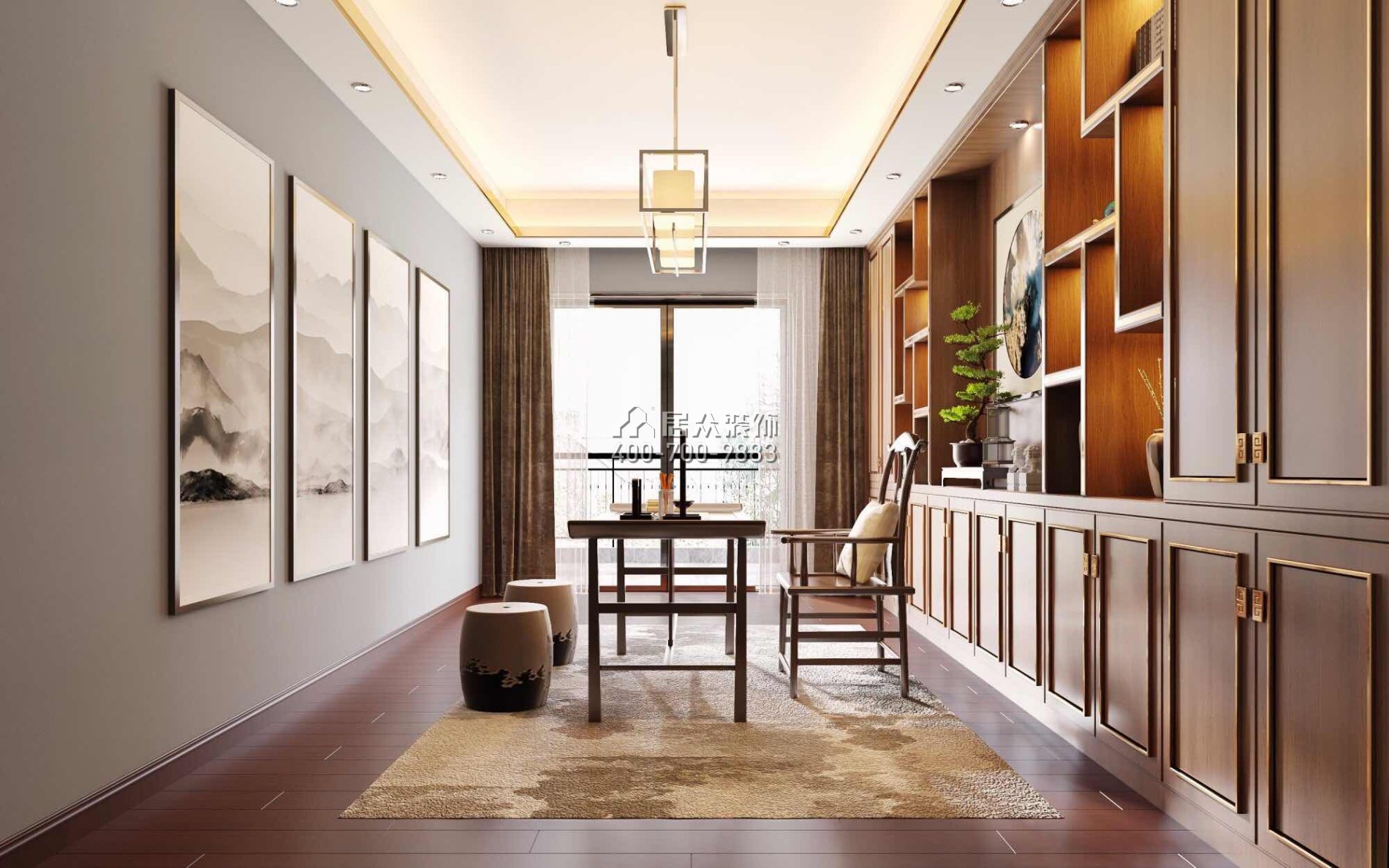 格力廣場三期216平方米中式風格平層戶型客廳裝修效果圖