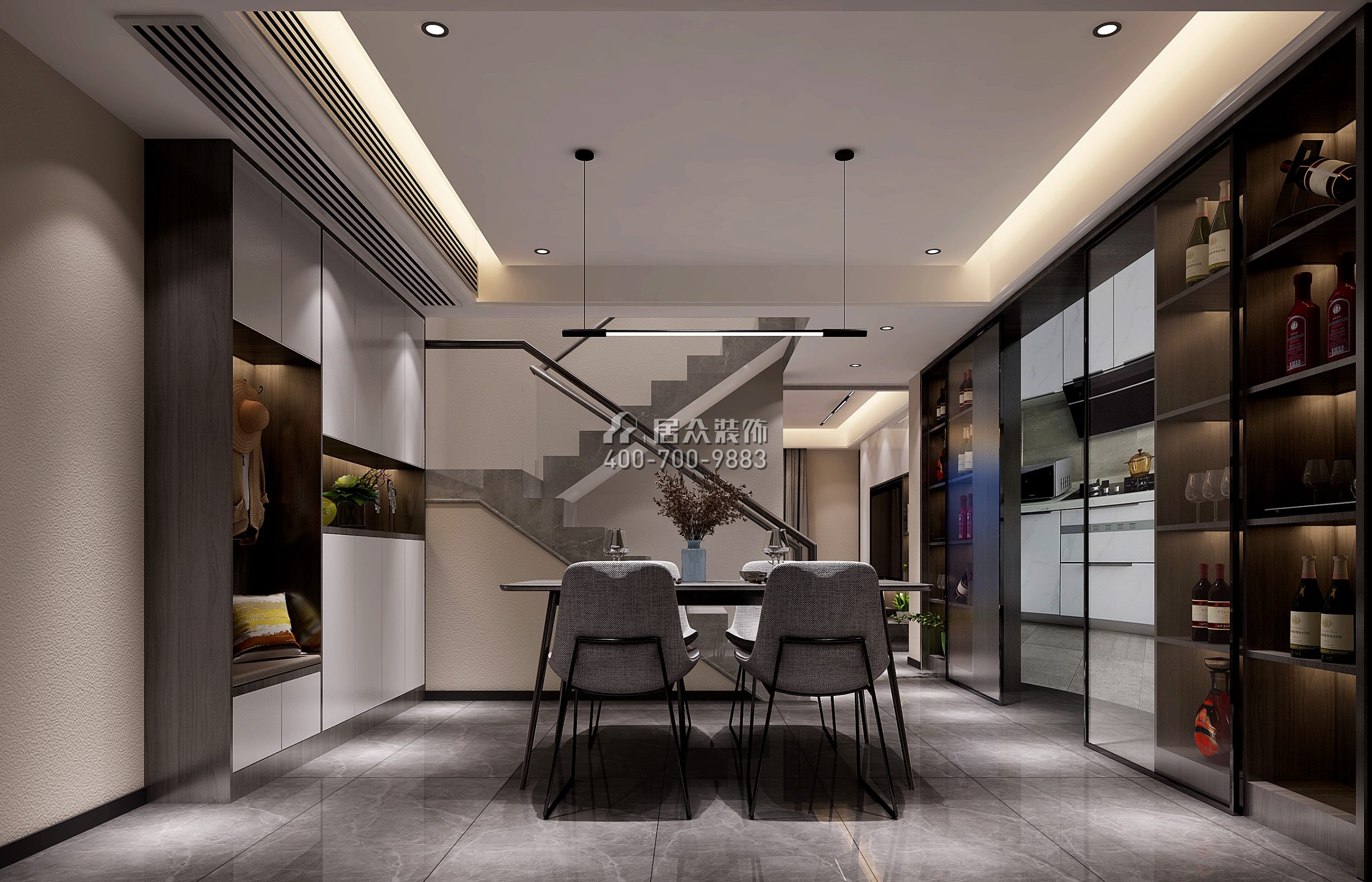 林村公寓150平方米現代簡約風格復式戶型餐廳裝修效果圖