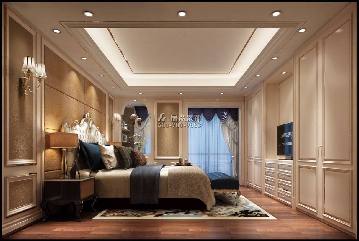 世茂湖滨首府230平方米美式风格平层户型卧室装修效果图