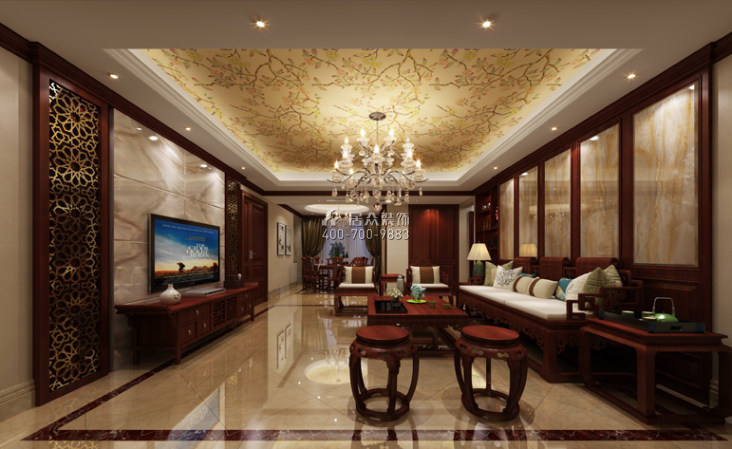 湘银星城188平方米中式风格平层户型客厅装修效果图