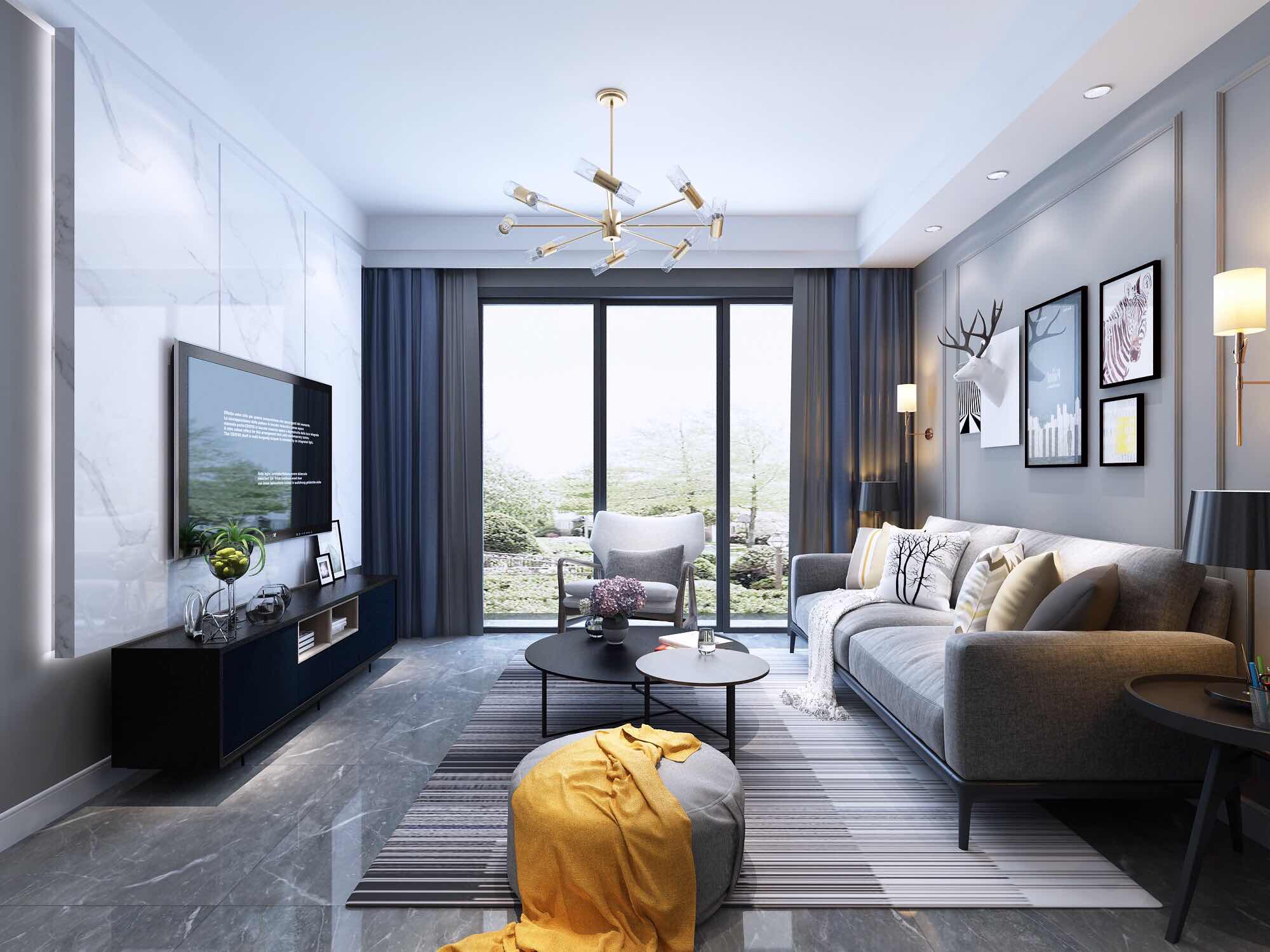 金港豪庭70平方米现代简约风格平层户型客厅装修效果图