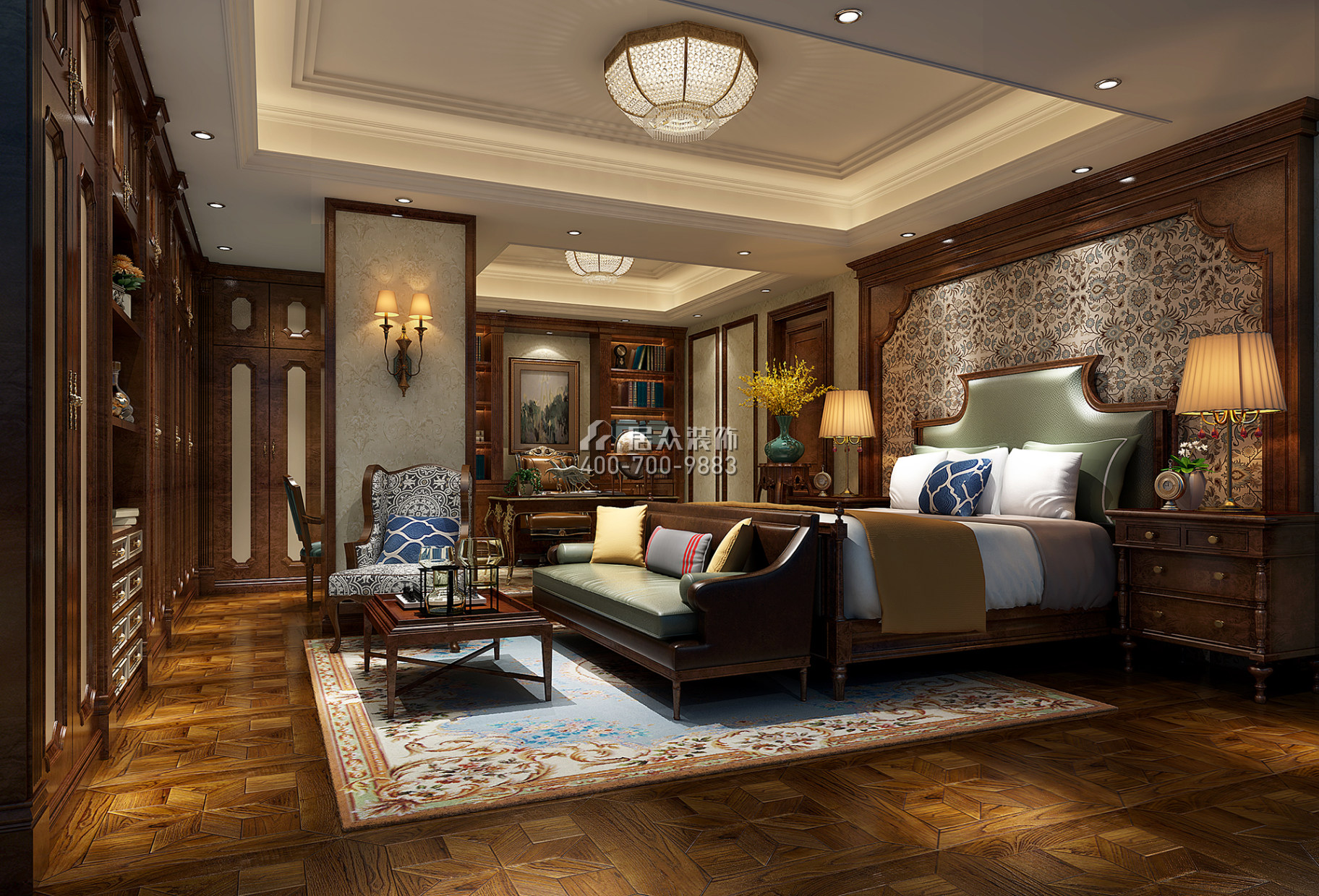 全盛紫悦龙庭165平方米美式风格复式户型卧室装修效果图