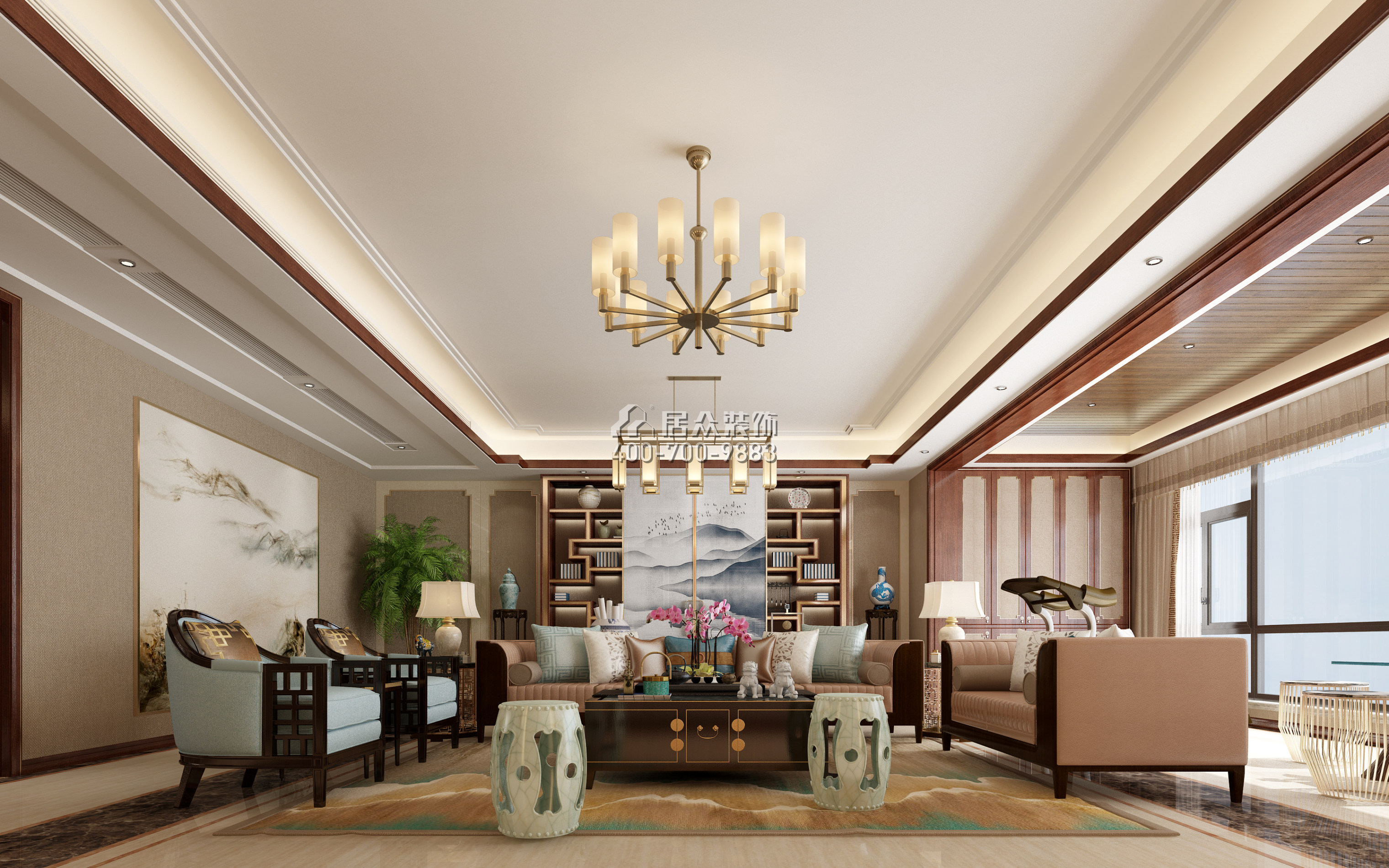 碧桂园天玺湾300平方米中式风格平层户型客厅装修效果图