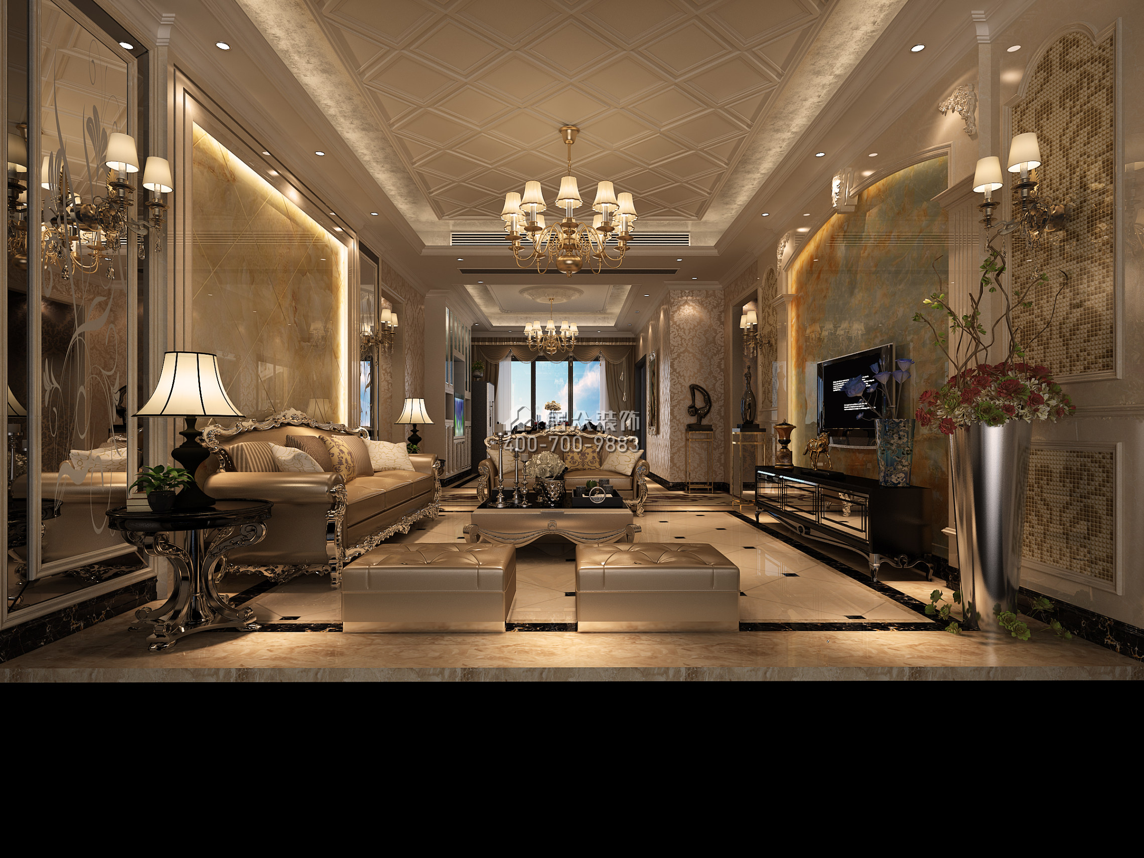 北滘雅居乐英伦首府206平方米欧式风格平层户型客厅装修效果图