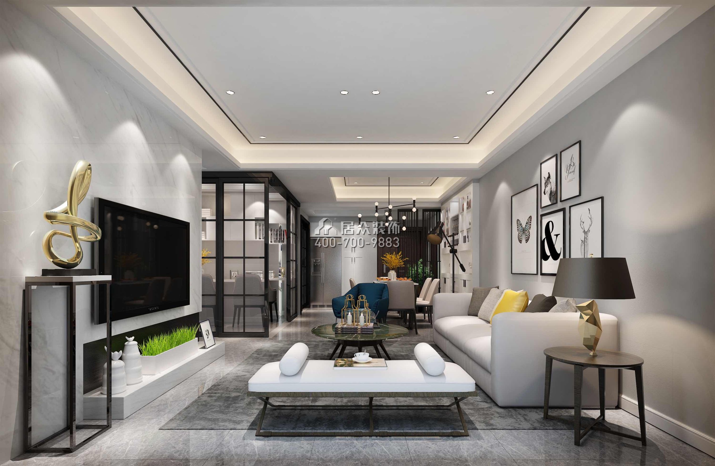 博林天瑞89平方米現代簡約風格平層戶型客廳裝修效果圖