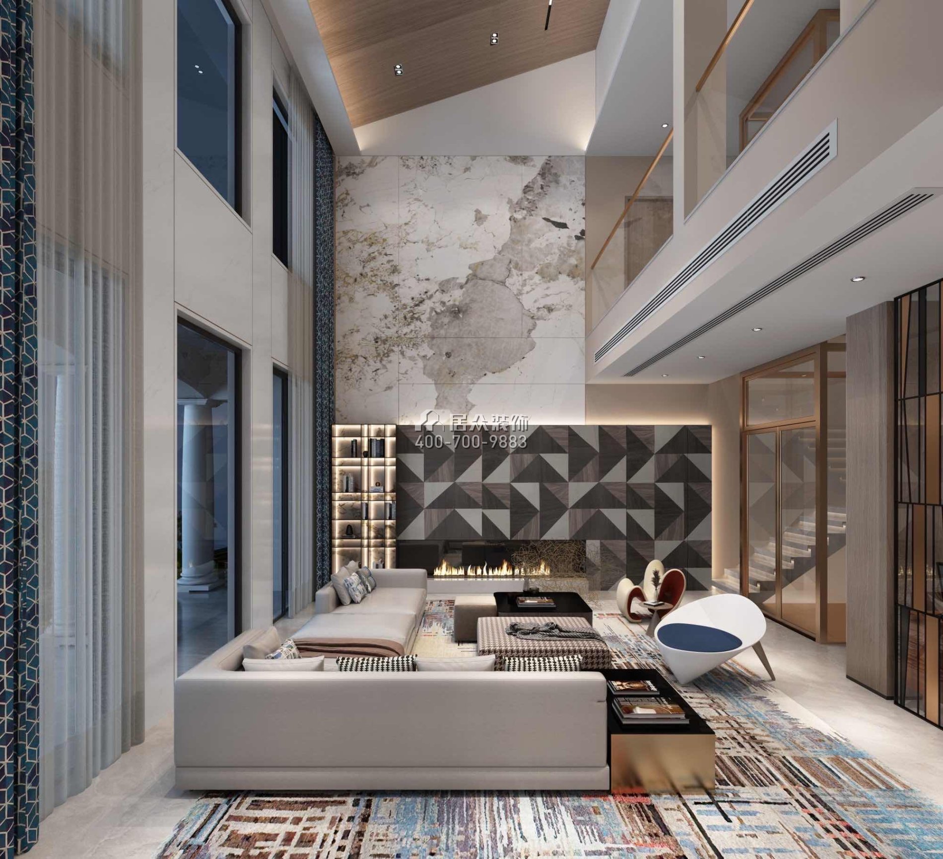 翠湖香山480平方米現代簡約風格別墅戶型客廳裝修效果圖