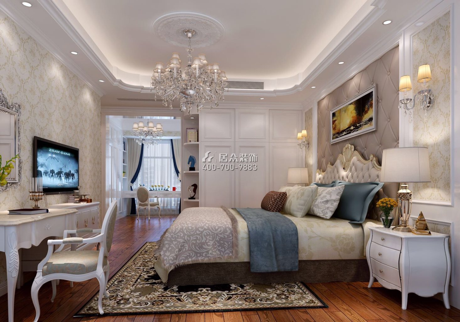 松茂御龍灣雅苑一期160平方米歐式風格平層戶型臥室裝修效果圖