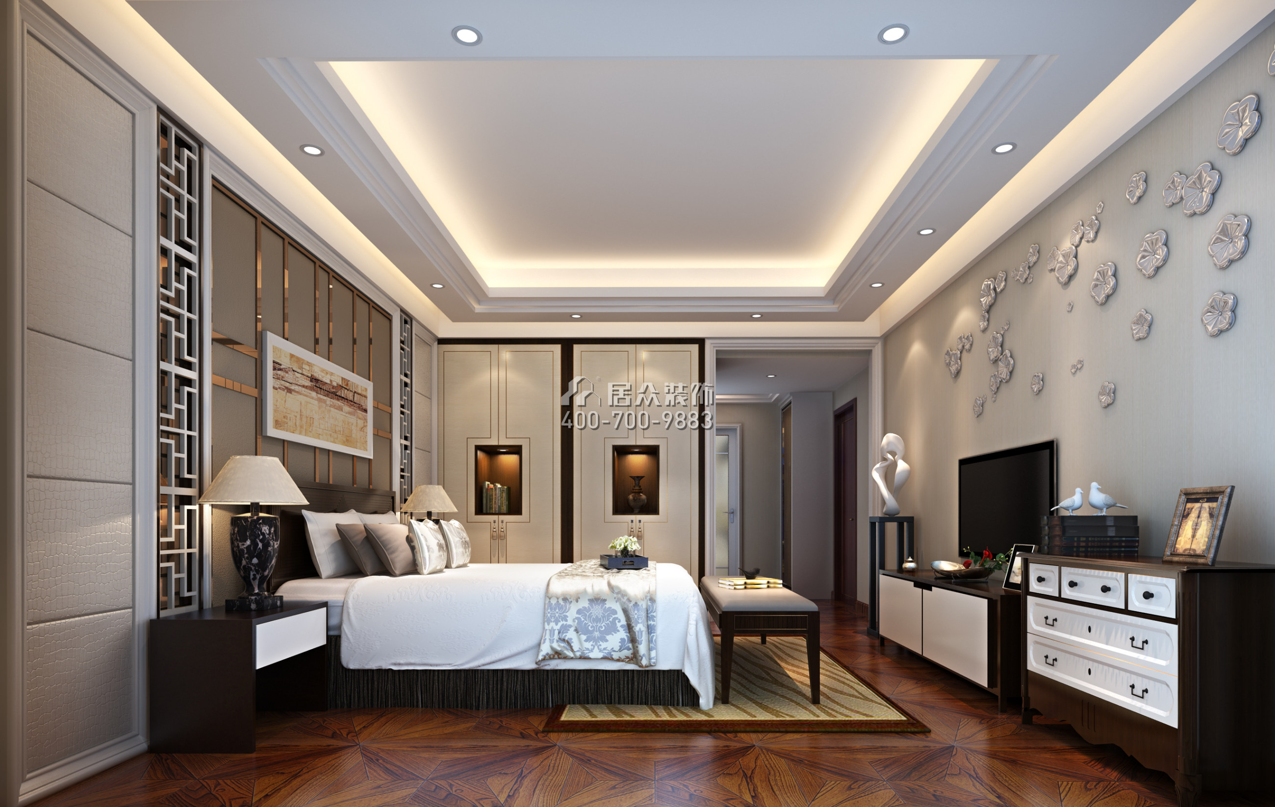 纯水岸十五期239平方米中式风格平层户型卧室装修效果图