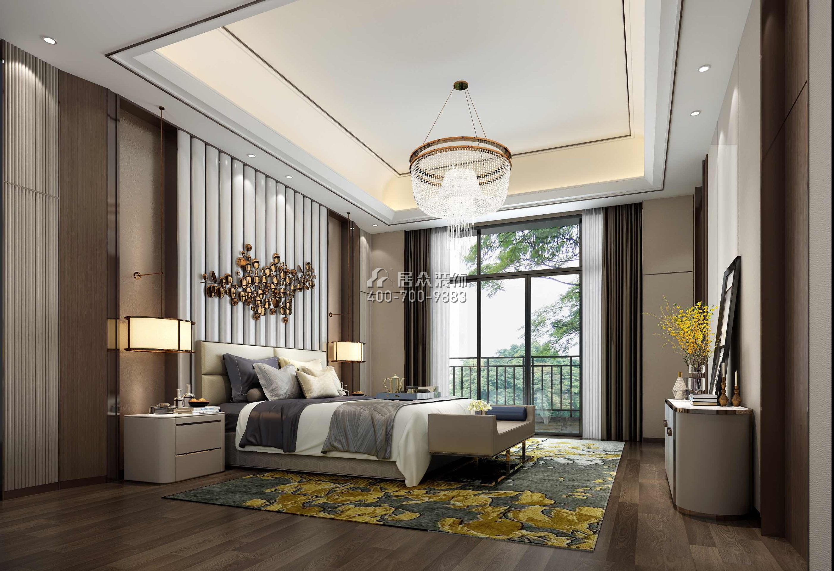 新世纪颐龙湾1000平方米中式风格别墅户型卧室装修效果图