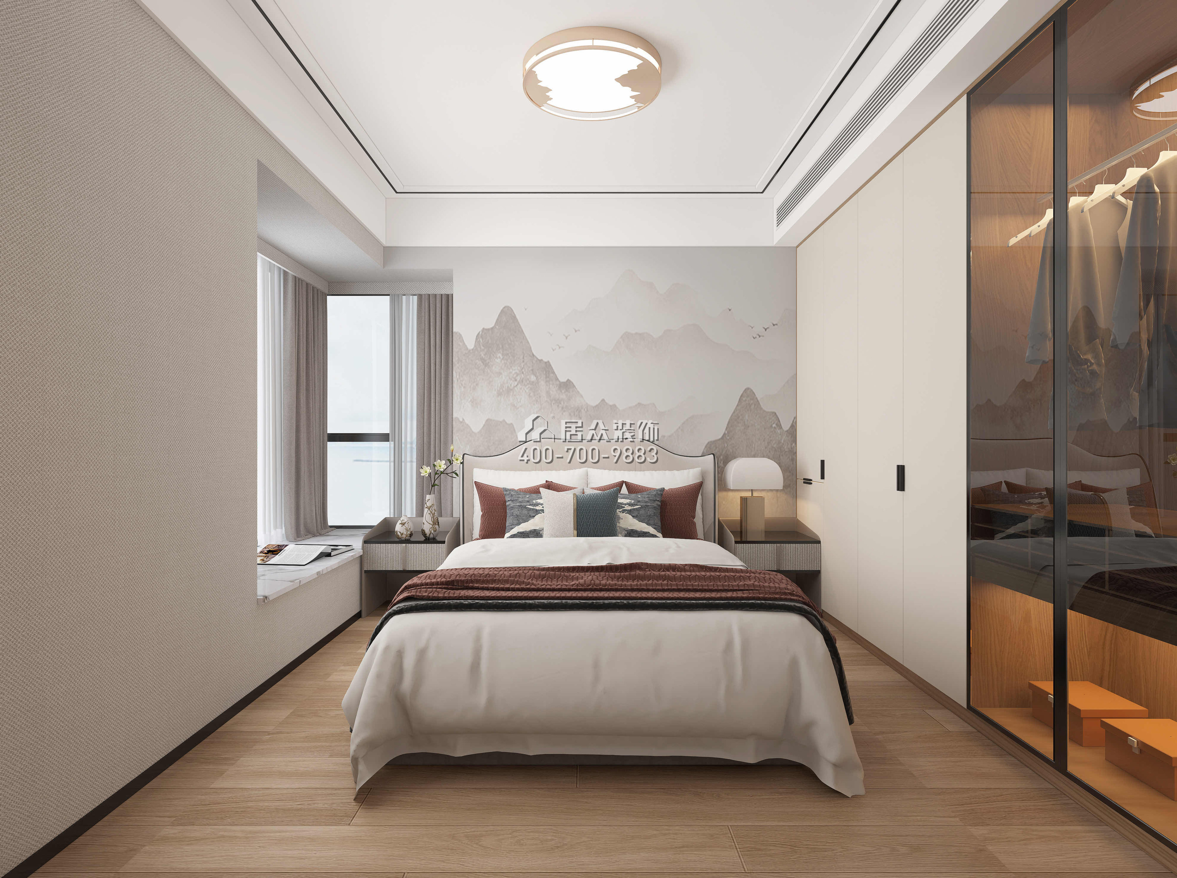 现代城梦想家园71平方米中式风格平层户型卧室装修效果图