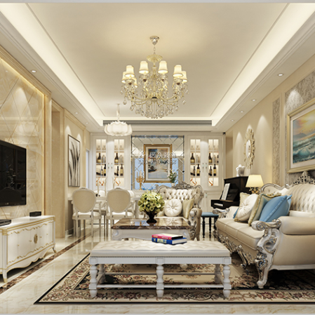 海印长城120平方米欧式风格平层户型客厅装修效果图