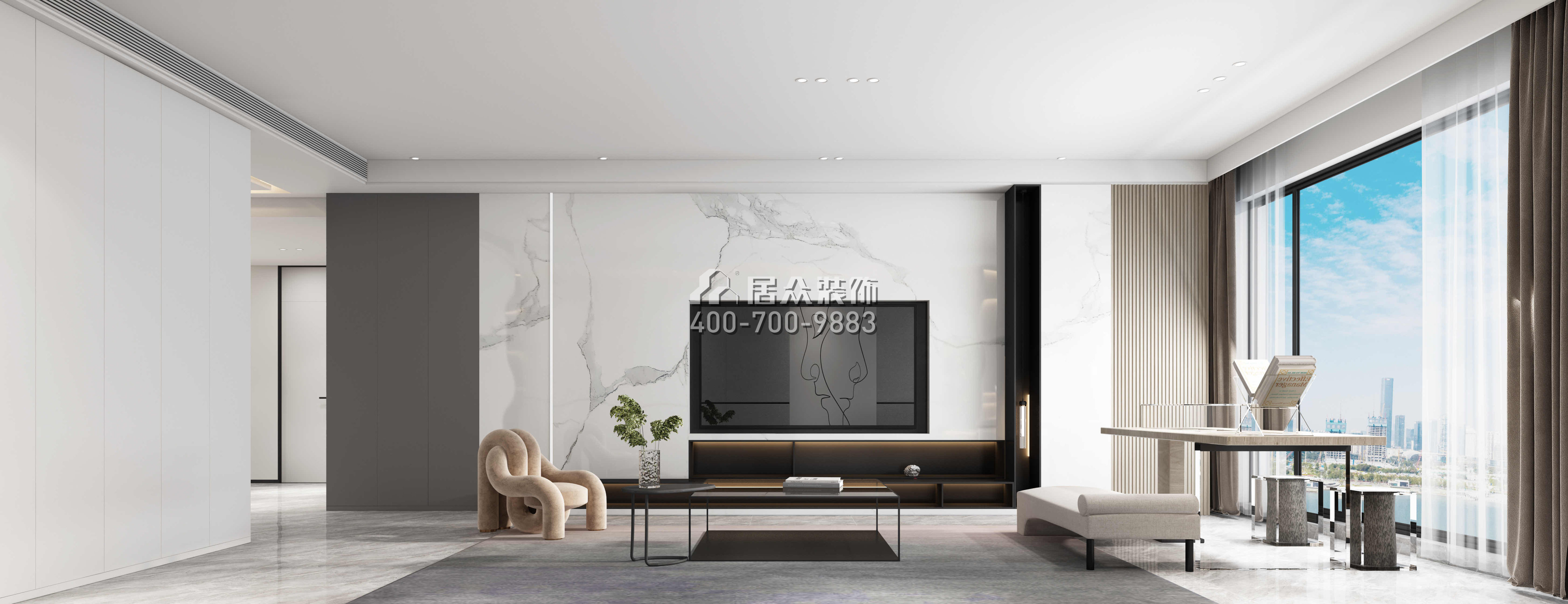 安柏丽晶200平方米现代简约风格平层户型客厅装修效果图