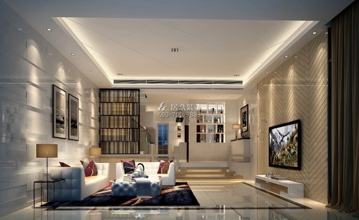 星河丹堤420平方米现代简约风格别墅户型客厅装修效果图