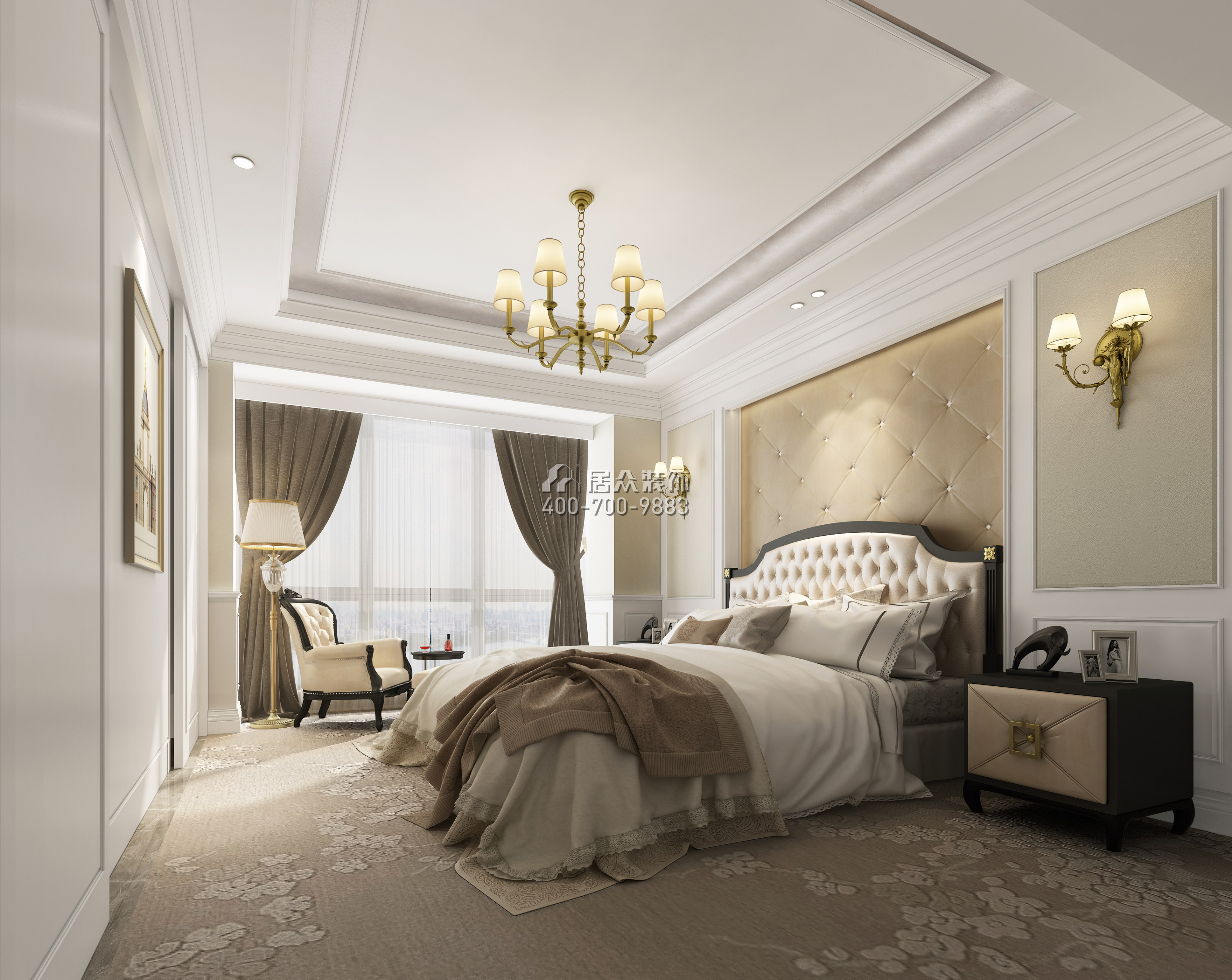 半岛城邦一期180平方米欧式风格平层户型卧室装修效果图