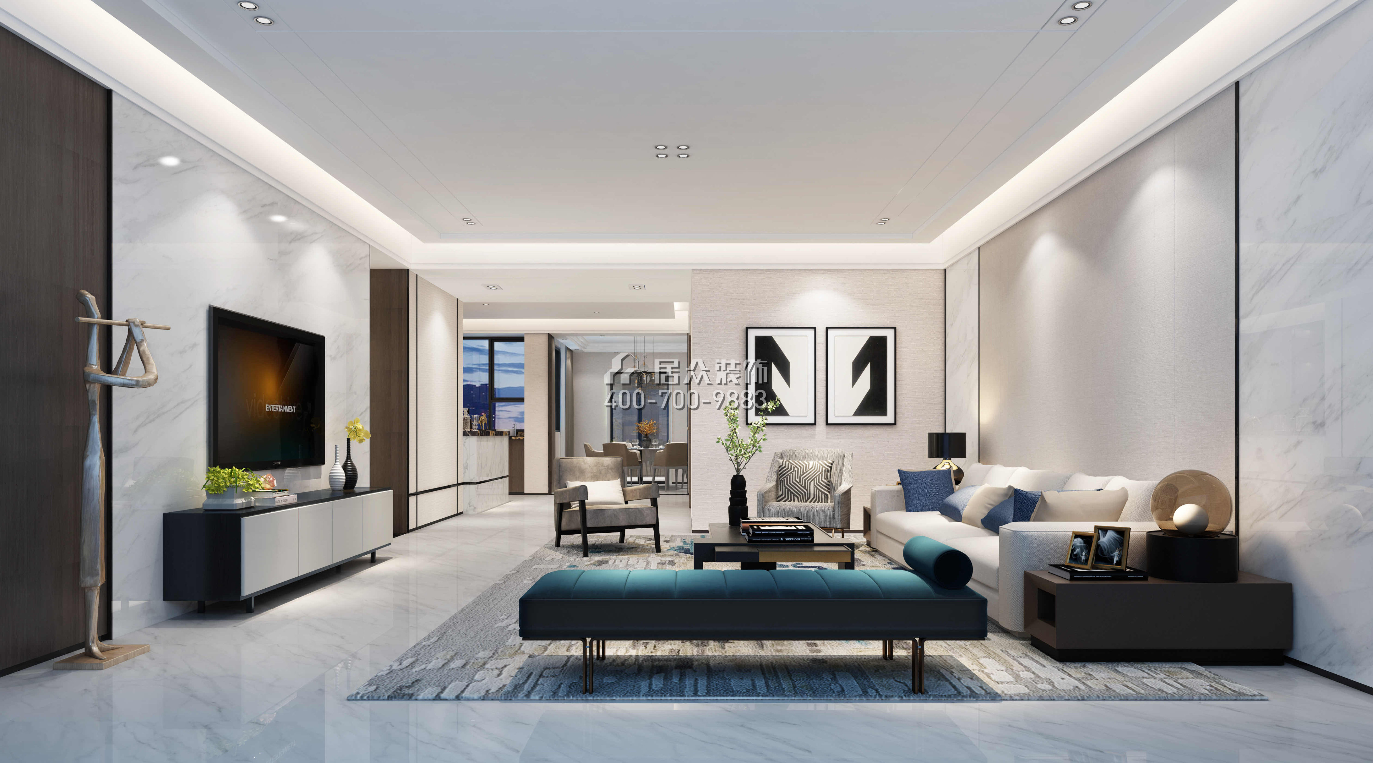 中信红树湾220平方米现代简约风格平层户型客厅装修效果图
