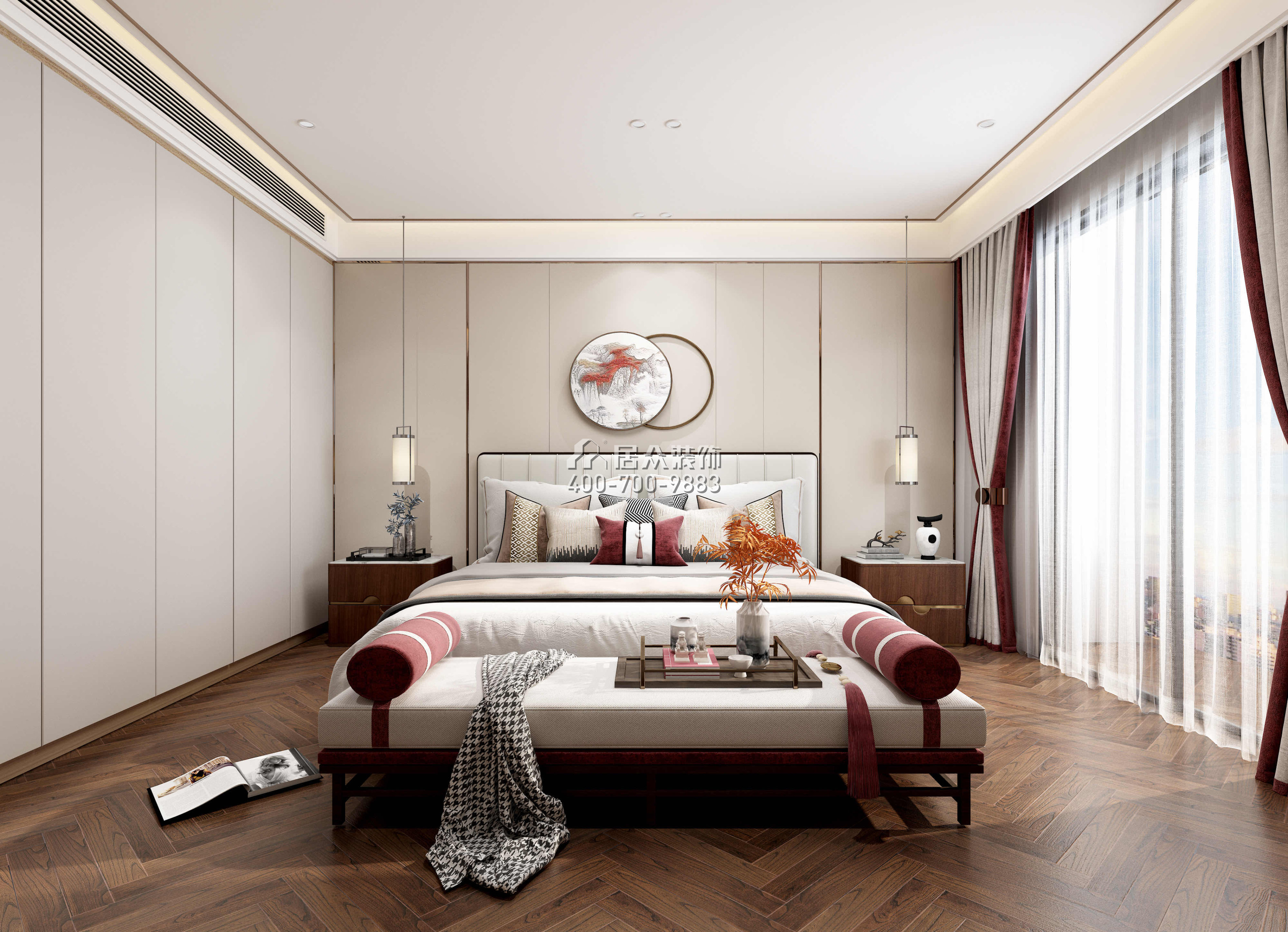 中旅国际公馆180平方米中式风格平层户型卧室装修效果图