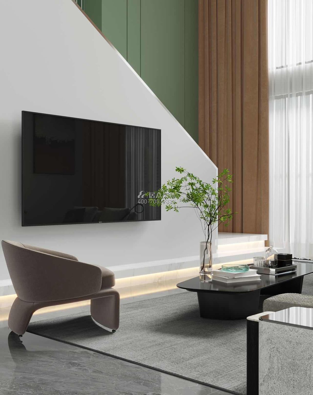 华发世纪城240平方米现代简约风格复式户型客厅装修效果图