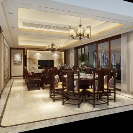 华润城润府150平方米中式风格平层户型客厅装修效果图