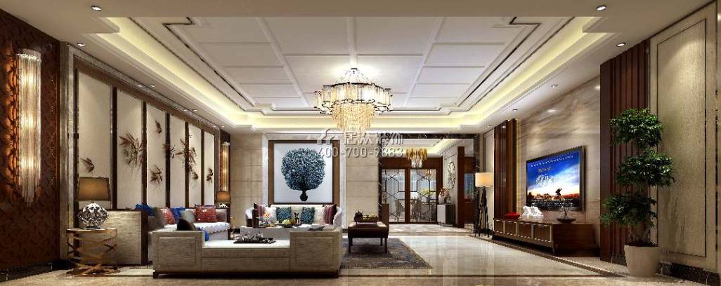 帝景湾370平方米中式风格平层户型客厅装修效果图