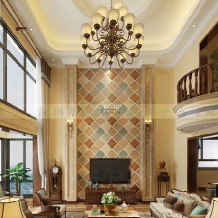 振业城600平方米美式风格别墅户型客厅装修效果图