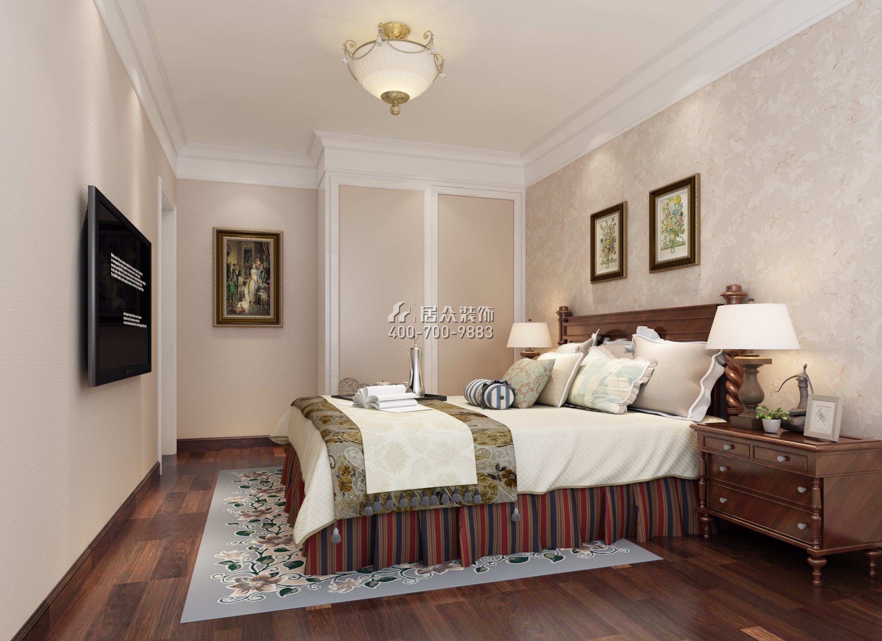 汉京山88平方米美式风格复式户型卧室装修效果图