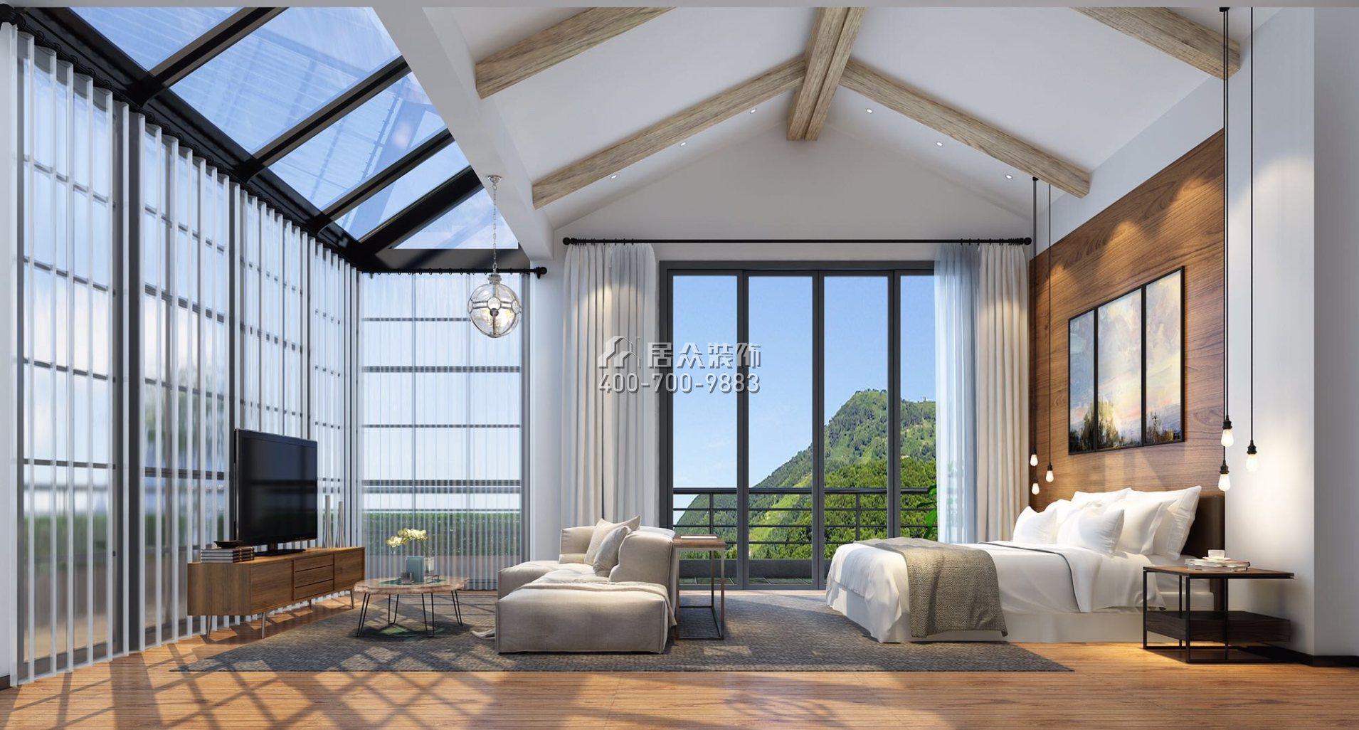 海逸豪庭御翠湖畔700平方米美式風格別墅戶型臥室裝修效果圖