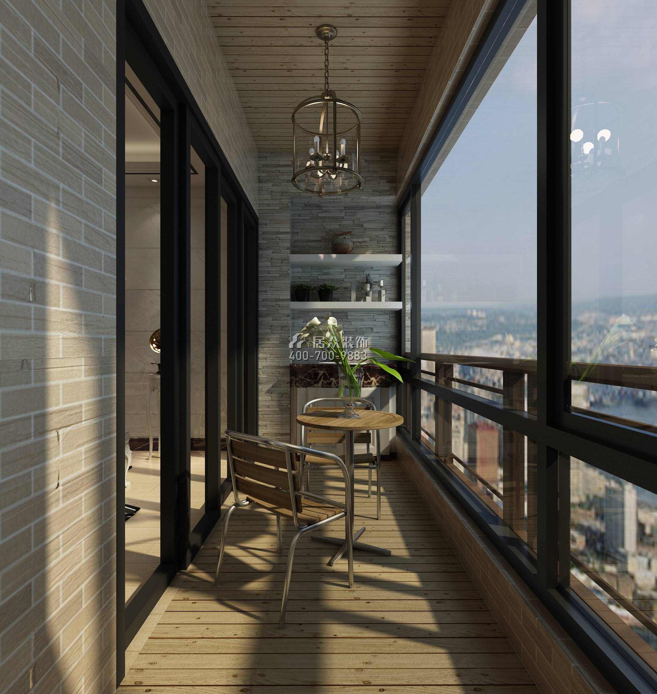 富力东山新天地120平方米欧式风格平层户型阳台装修效果图
