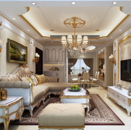 华盛新沙荟名庭二期89平方米欧式风格平层户型客厅装修效果图
