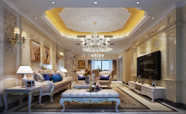 龙吟水榭130平方米欧式风格平层户型客厅装修效果图