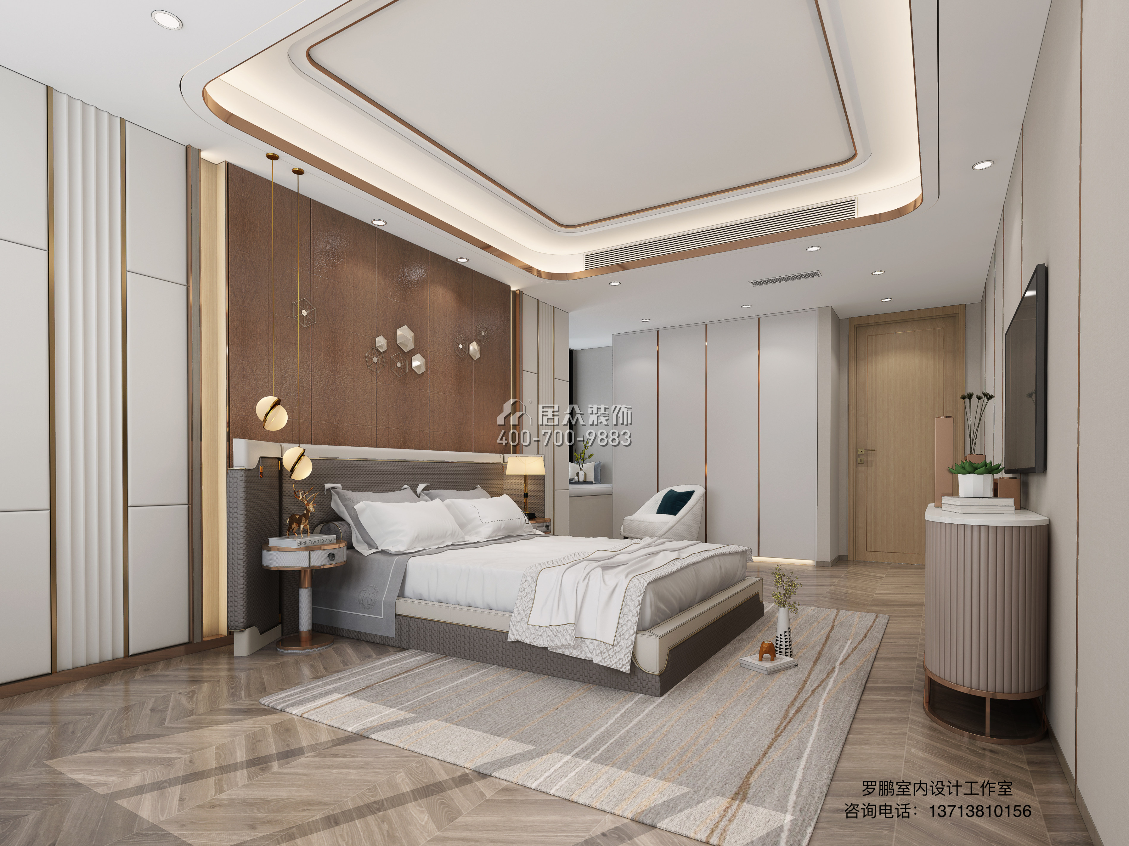纯水岸225平方米现代简约风格平层户型卧室装修效果图