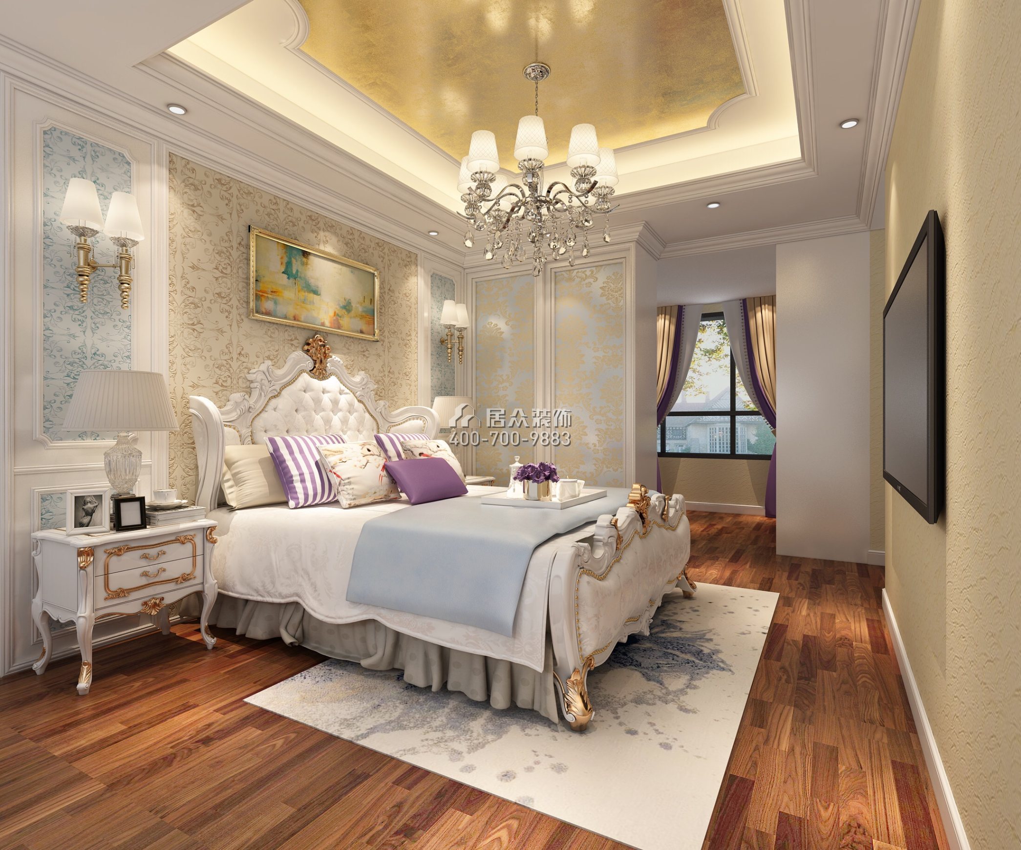 星河丹堤98平方米欧式风格平层户型卧室装修效果图
