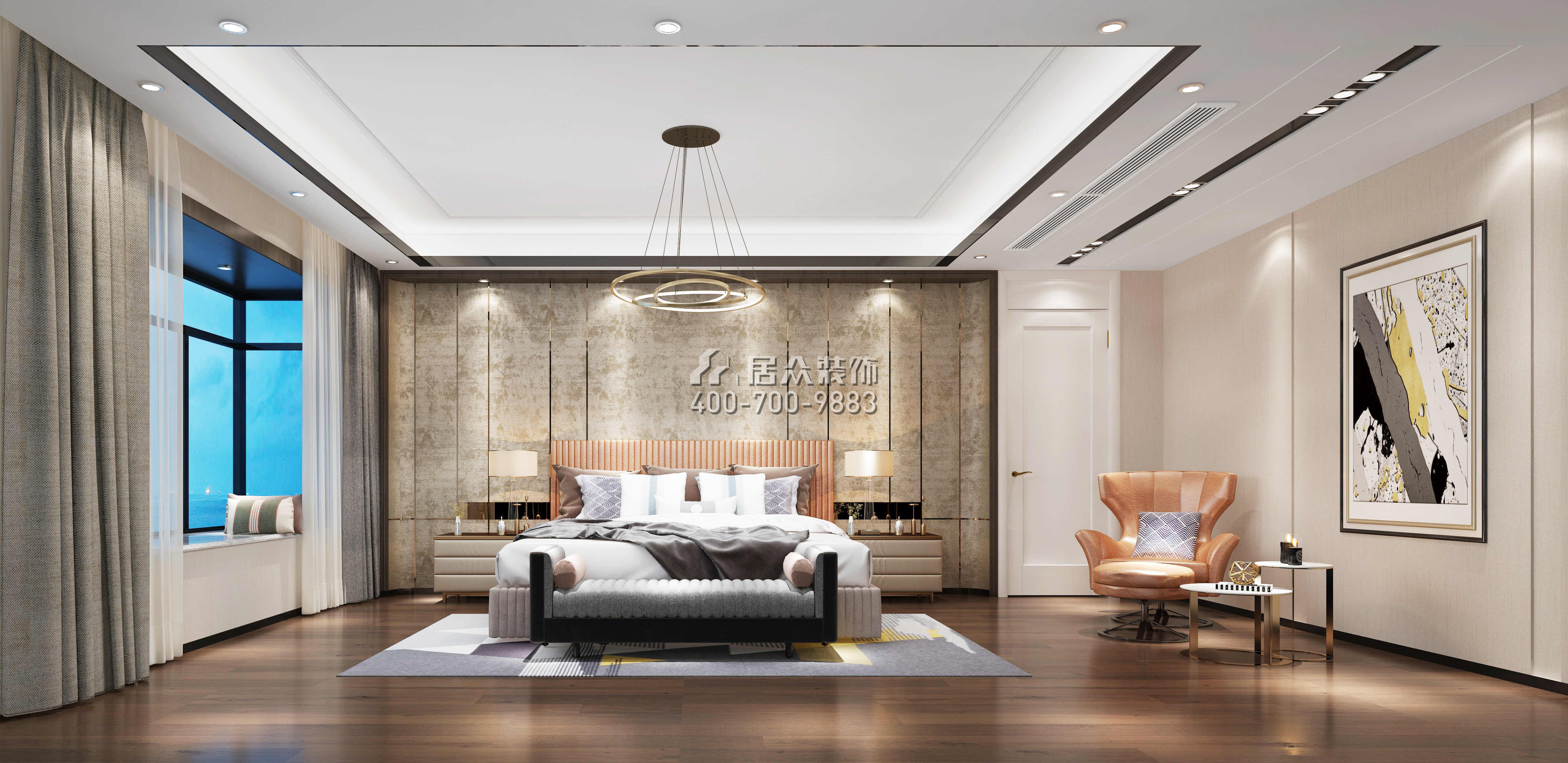 中海银海湾500平方米现代简约风格复式户型卧室kok电竞平台效果图