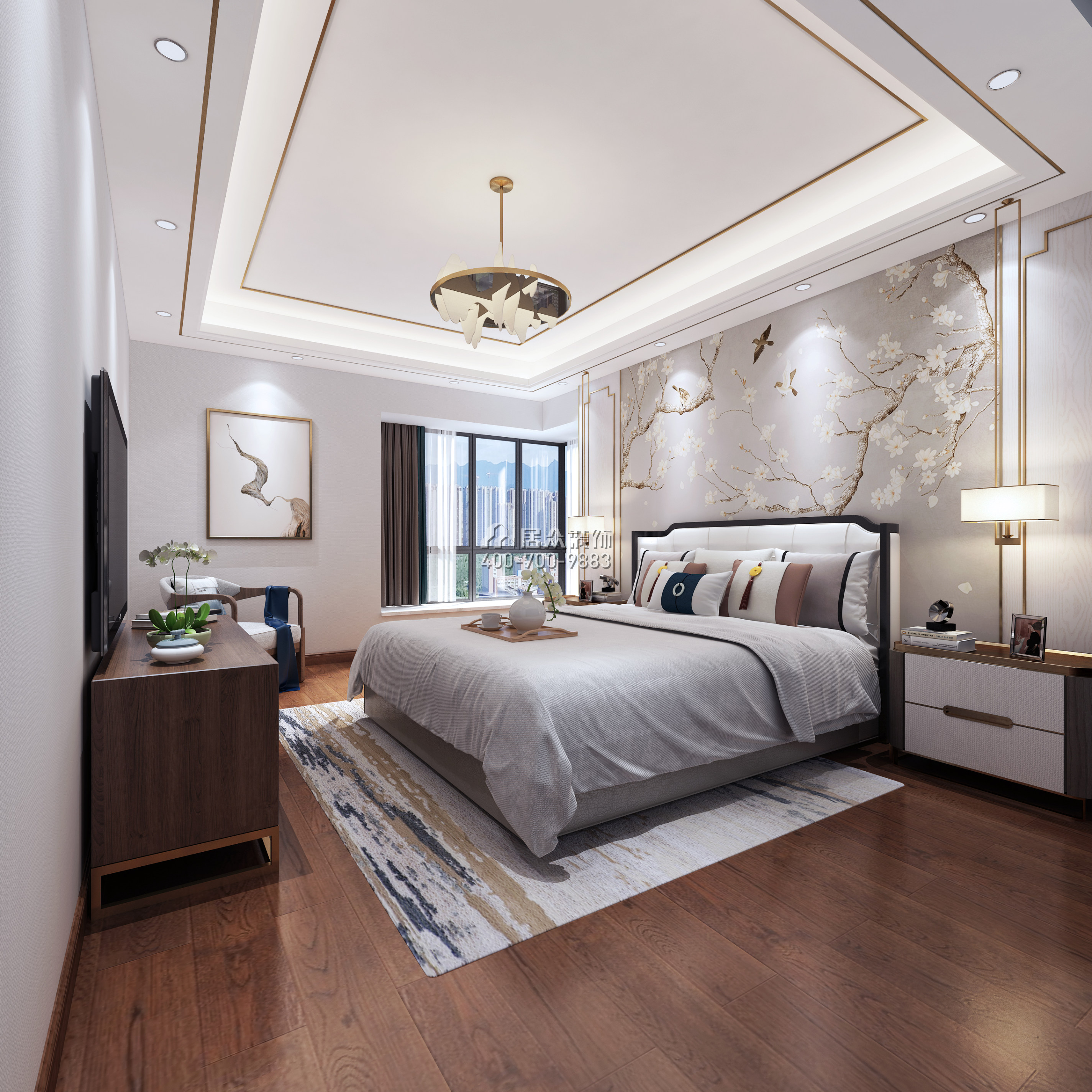 桃源居220平方米中式风格复式户型卧室装修效果图