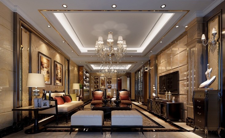 湘江一号169平方米欧式风格平层户型客厅装修效果图