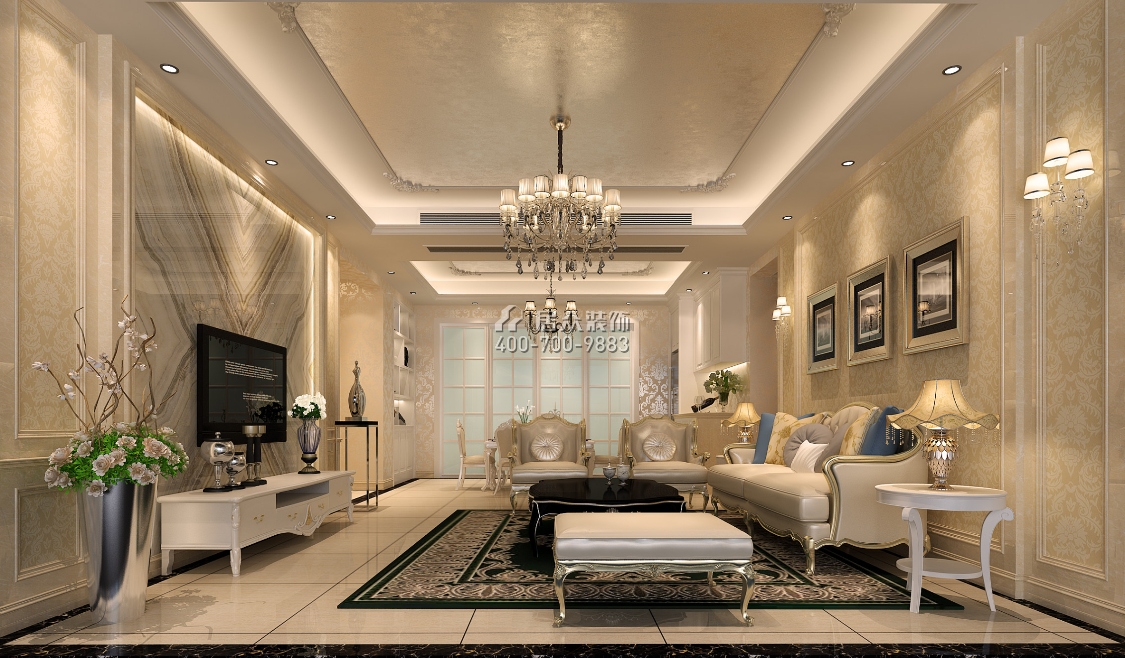 流金岁月190平方米欧式风格平层户型客厅装修效果图