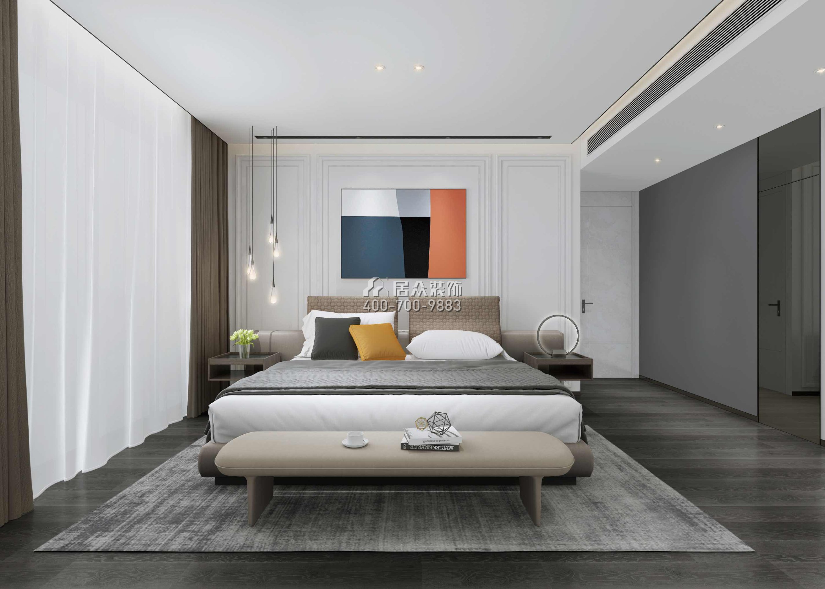 中兴发展700平方米现代简约风格别墅户型卧室装修效果图