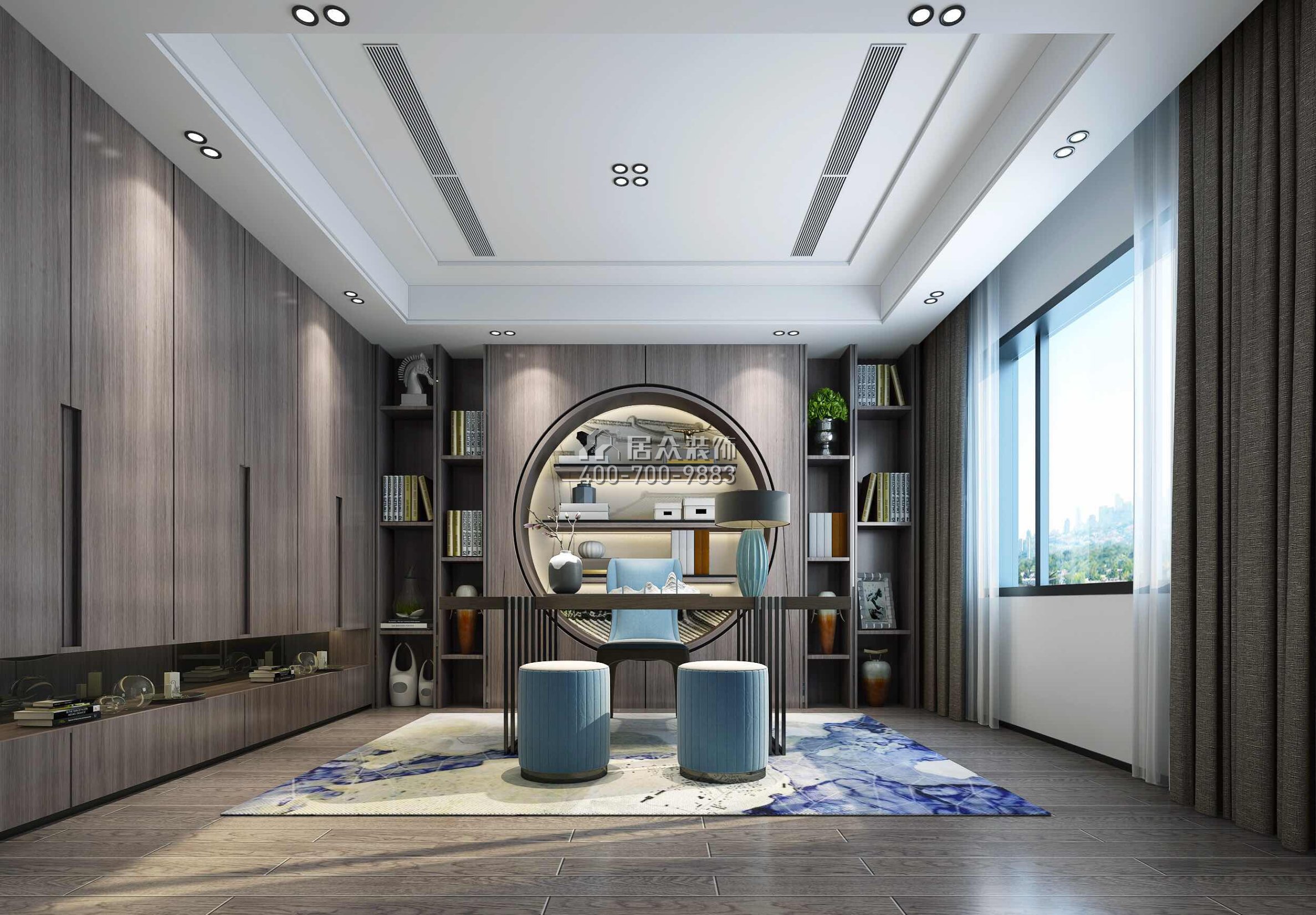 海逸豪庭321平方米现代简约风格别墅户型书房装修效果图