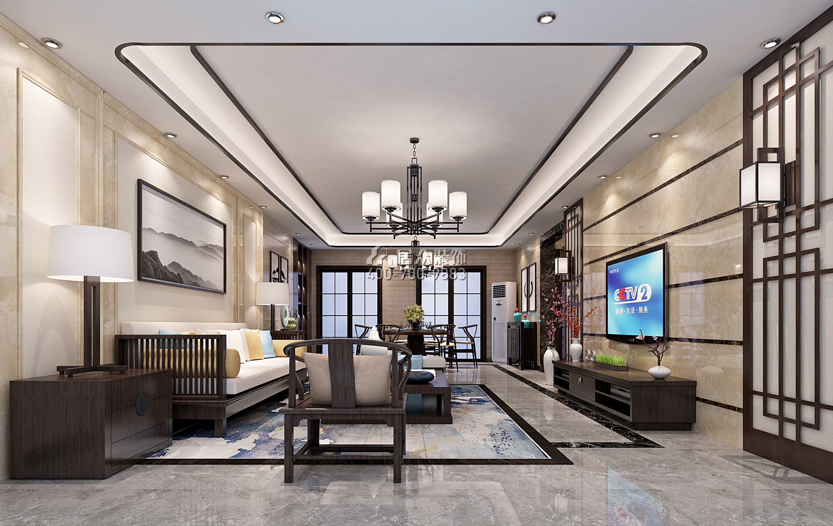 悦峰天誉180平方米中式风格平层户型客厅装修效果图