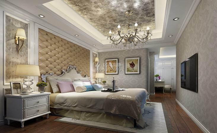 華潤城三期89平方米歐式風格平層戶型臥室裝修效果圖