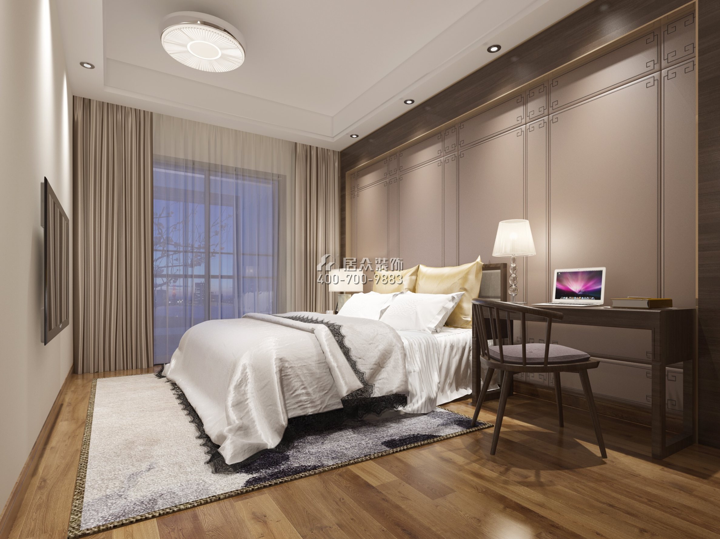 美的君蘭江山200平方米中式風格平層戶型臥室裝修效果圖