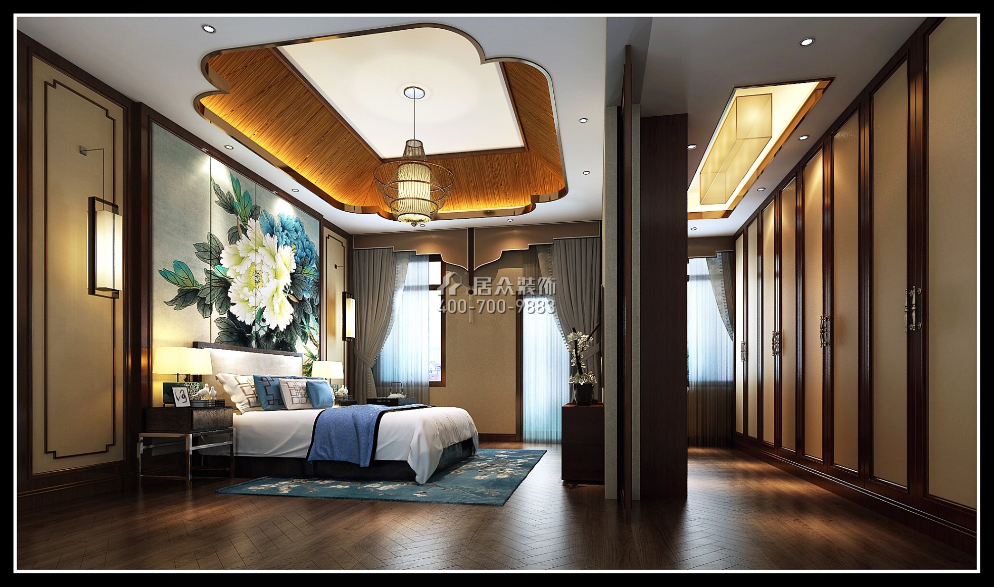 御庭苑350平方米中式风格别墅户型卧室装修效果图