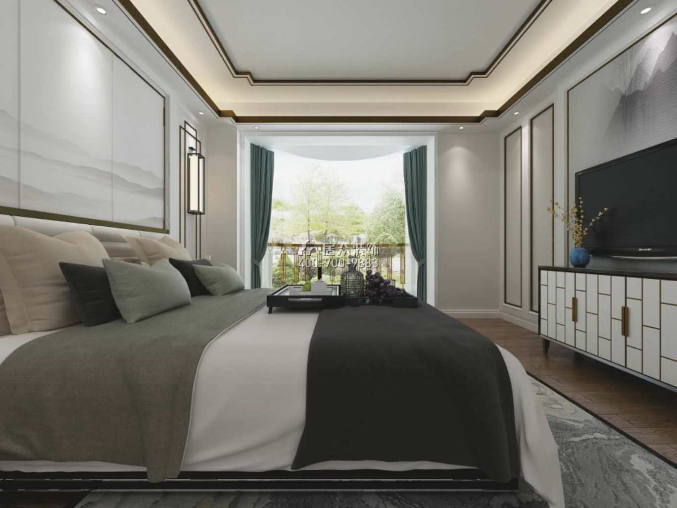 常德碧桂园300平方米中式风格别墅户型卧室装修效果图