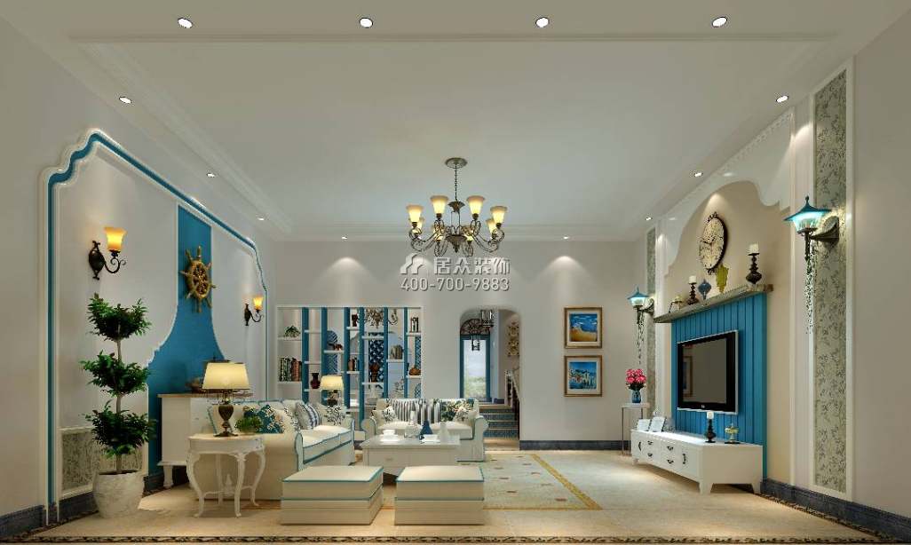 星河丹堤G区420平方米地中海风格别墅户型客厅装修效果图