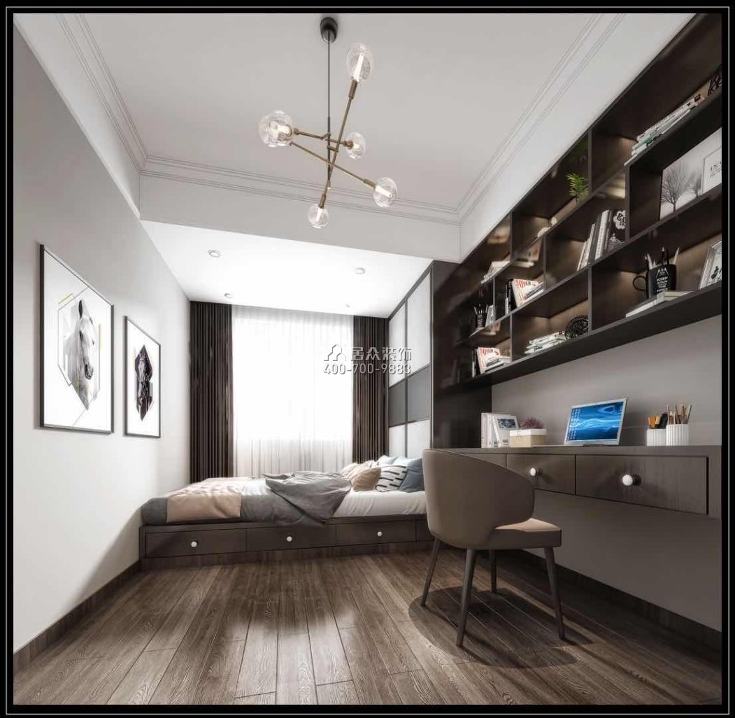 星城翠珑湾150平方米现代简约风格平层户型卧室书房一体装修效果图