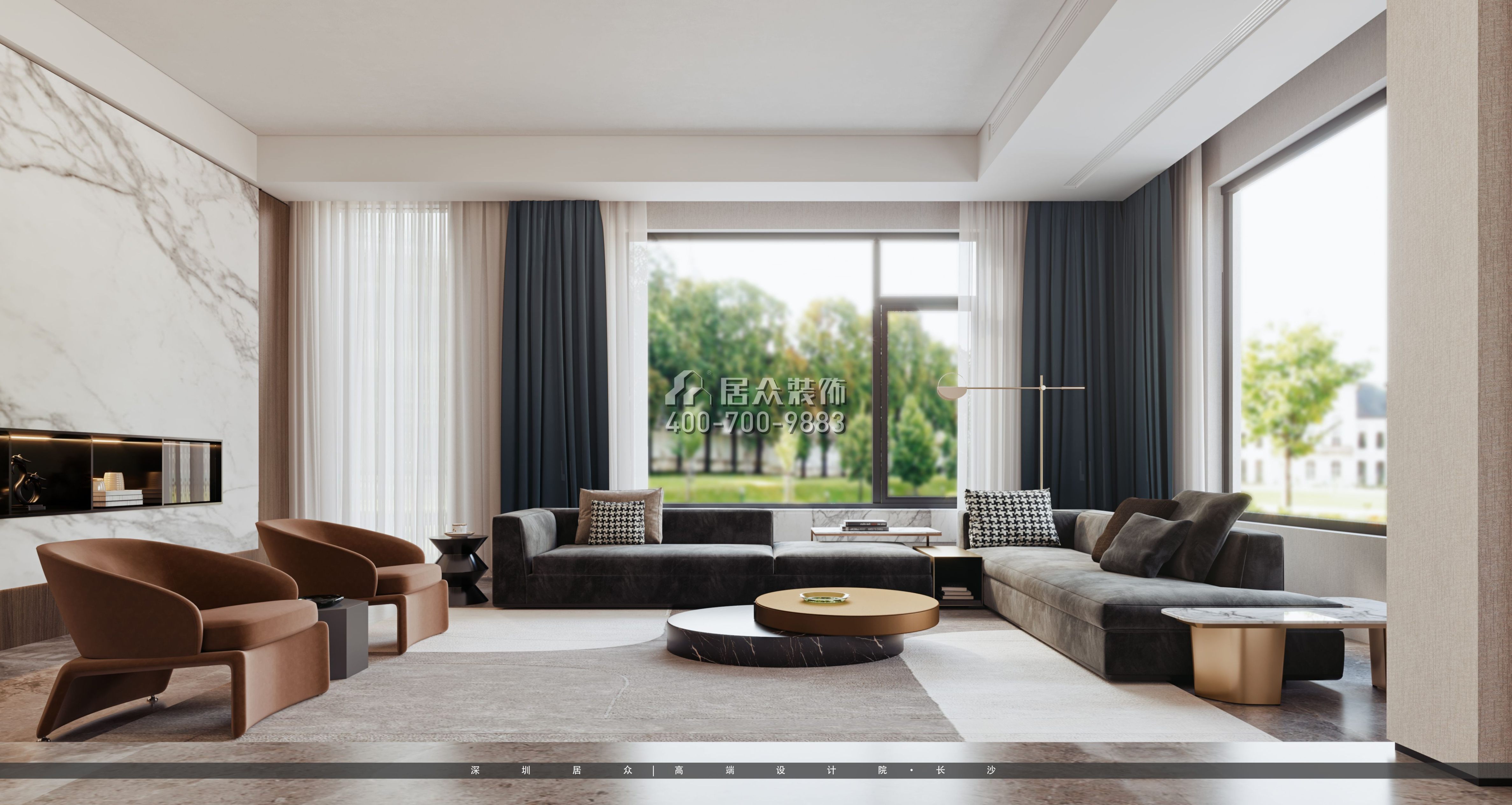 龙湖560平方米现代简约风格别墅户型客厅装修效果图