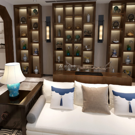 華僑城天鵝湖250平方米中式風格平層戶型客廳裝修效果圖