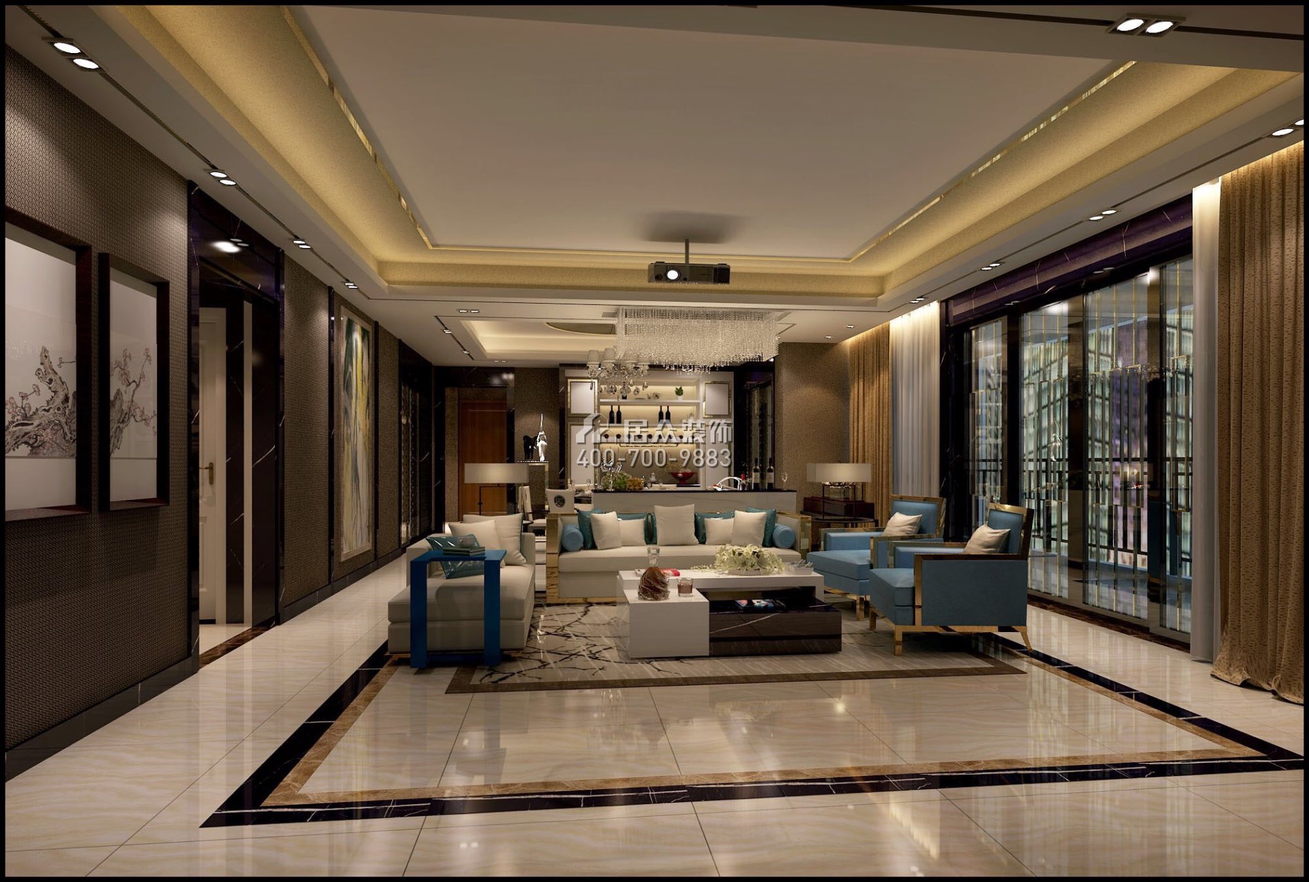 湛江万达广场160平方米现代简约风格平层户型客厅装修效果图