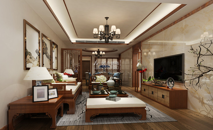 天悦南湾100平方米中式风格平层户型客厅装修效果图