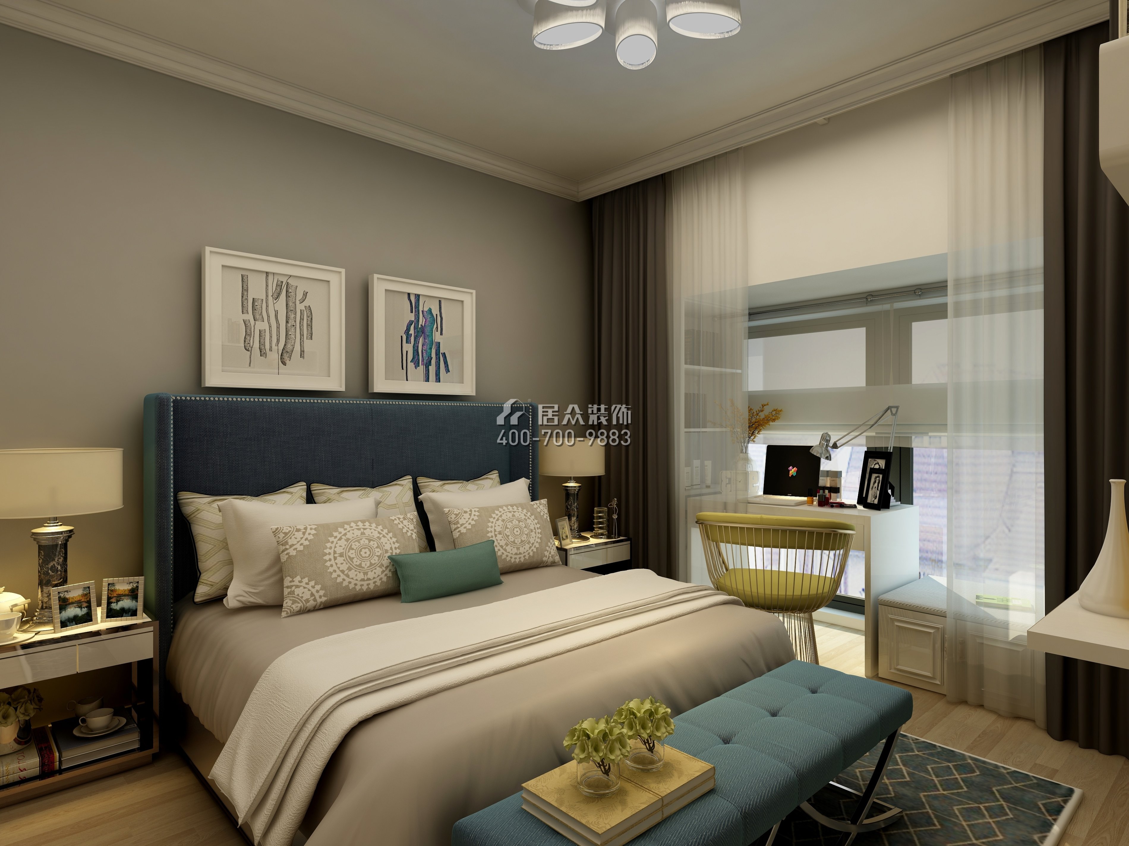 后海雅园107平方米现代简约风格平层户型卧室装修效果图